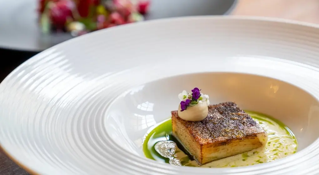 Boringdon Hall Mayflower Charred leek and potato mille feuille Medium