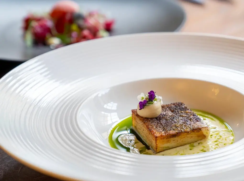 Boringdon Hall Mayflower Charred leek and potato mille feuille Medium